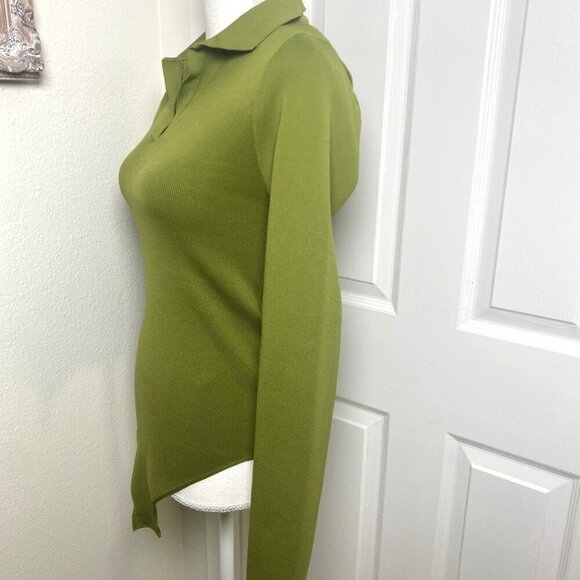 Anthropologie Arden Collared Ribbed Bodysuit Jewel Tone Green Size Medium NWOT - Picture 6 of 12